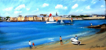 Obra contemporánea nombrada « Port-Louis vu de la Nourriguel », Hecho por GILLES CLAIRIN