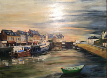 Obra contemporánea nombrada « Aube à Port-en-Bessin », Hecho por GILLES CLAIRIN