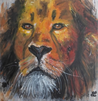 Obra contemporánea nombrada « Tableau lion couleur pop art - Sauvage », Hecho por NADEGEPAINTER