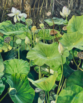 Obra contemporánea nombrada « Les Lotus et le Reve », Hecho por JO PAINTER