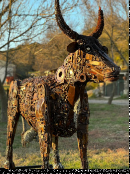 Obra contemporánea nombrada « Le Taureau Camarguais », Hecho por BABA-SOUDUR