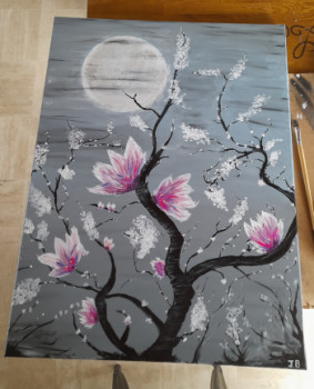 Obra contemporánea nombrada « Magnolia au clair de lune », Hecho por JB