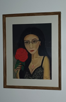 Obra contemporánea nombrada « Autoportrait pastel sur pastelmat 30x40 serie les femmes sont belles. L'amoureuse », Hecho por KARINE PORTE