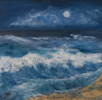 Obra contemporánea nombrada « Mer, vague bleue », Hecho por BRIGI'ART