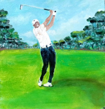 Obra contemporánea nombrada « Tiger WOODS, Golfeur_ Golf de Lacanau », Hecho por JOëLLE DE LACANAU (KEHAL)