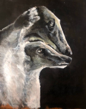 Obra contemporánea nombrada « Two borzois », Hecho por APRIL SNOW