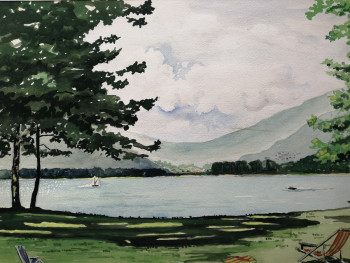 Obra contemporánea nombrada « Lac de Lugano 2 », Hecho por ANDRé FEODOROFF