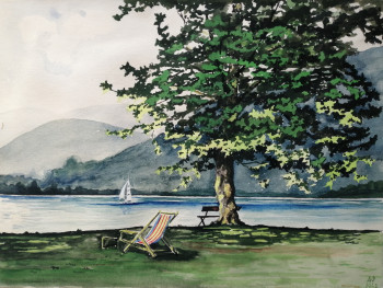 Obra contemporánea nombrada « Lac de Lugano 3 », Hecho por ANDRé FEODOROFF