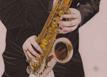 Obra contemporánea nombrada « Les mélodies enchantées des mains du saxophoniste », Hecho por PIRDESSINS