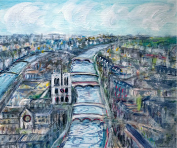 Obra contemporánea nombrada « Notre-Dame vue du ciel », Hecho por KRIGOU CHRISTIAN SCHNIDER