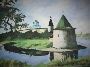 Obra contemporánea nombrada « Forteresse de Pskov », Hecho por ANDRé FEODOROFF