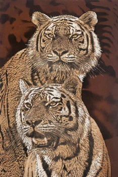 Obra contemporánea nombrada « Les deux tigres », Hecho por JACKY ROUGET