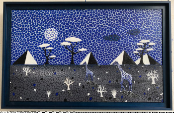 Obra contemporánea nombrada « Mozahik Girafes ( Bleu Blanc Noir ) », Hecho por FRANK