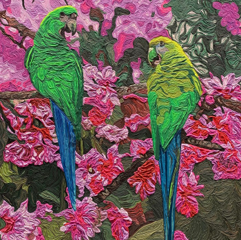 Obra contemporánea nombrada « Amor Parrots », Hecho por ELIANA FLOR