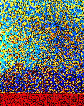 Obra contemporánea nombrada « PEINTURE  SUR  BOIS  -  BLEU  - ROUGE  OR », Hecho por ASGRAPHE2023