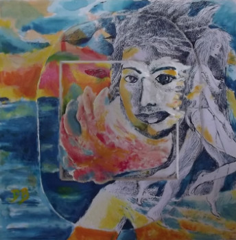 Obra contemporánea nombrada « Pétales rose sur mer-Portrait d'Elle », Hecho por DIMITRI B -BD