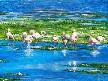 Obra contemporánea nombrada « Les flamands roses », Hecho por ANNE AMOUROUX