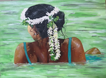 Obra contemporánea nombrada « Vahiné dans le lagon », Hecho por ANNE AMOUROUX