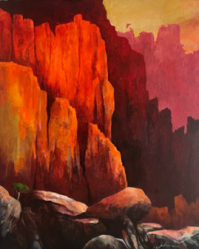 Obra contemporánea nombrada « Rouge calanques », Hecho por JODEAU