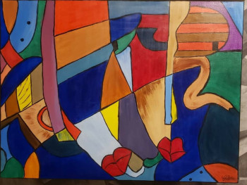 Obra contemporánea nombrada « Modèle inspiré de Picasso, couleurs vives sur toile », Hecho por COCO