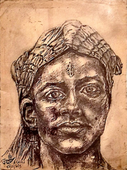 Obra contemporánea nombrada « Portrait de femme tatouée du Sud d’Algérie », Hecho por A.LALMI