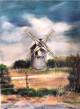 Obra contemporánea nombrada « Bretagne, Moulin au Pastel Sec », Hecho por CLICKART+