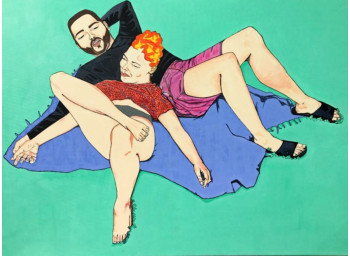 Obra contemporánea nombrada « Couple sur l'herbe », Hecho por LIA GALAGO