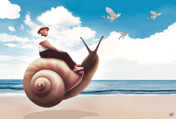 Obra contemporánea nombrada « Old lady on snail (earth) », Hecho por KIKá GóMEZ ILIAN