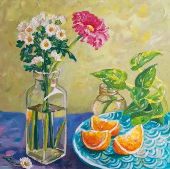 Obra contemporánea nombrada « Vase et orange », Hecho por LAYAL DALALE