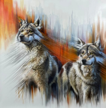 Obra contemporánea nombrada « Wolves », Hecho por OLIVIER VERBOIS