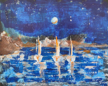 Obra contemporánea nombrada « Clair de lune sur la mer », Hecho por MARIE-LAURE TOURNIER