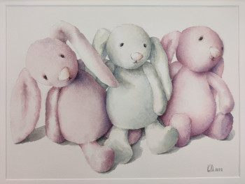 Obra contemporánea nombrada « Peluches, trois petits lapins », Hecho por VAL.H