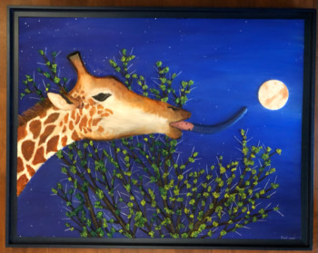 Obra contemporánea nombrada « Girafe au clair de lune 11 ( Décrocher la lune ) », Hecho por FRANK