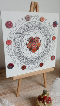 Obra contemporánea nombrada « Mandala à colorier le coeur », Hecho por CRAZYRETROATELIER