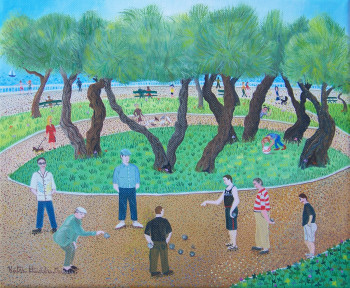 Obra contemporánea nombrada « Joueurs de Pétanque », Hecho por KATIA HUIDOBRO-MARAIS