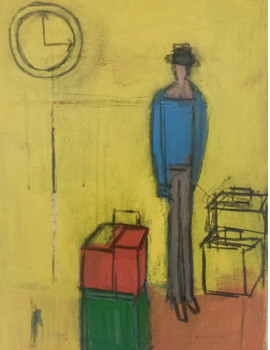 Obra contemporánea nombrada « personnage et valise », Hecho por CATHERINE BELL