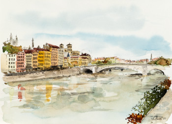 Obra contemporánea nombrada « Le Vieux Lyon 1 », Hecho por FRANçOIS CHAUVET