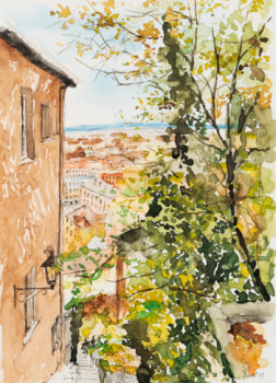 Obra contemporánea nombrada « La Montée du Garillan - Vieux Lyon », Hecho por FRANçOIS CHAUVET