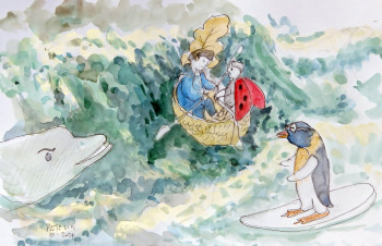 Obra contemporánea nombrada « le korrigan et le dauphin », Hecho por MICHEL HAMELIN