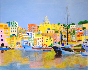 Obra contemporánea nombrada « Le port de PROCIDA, petite île au large de la Sicile (Italie) », Hecho por MICHEL PARIENTE