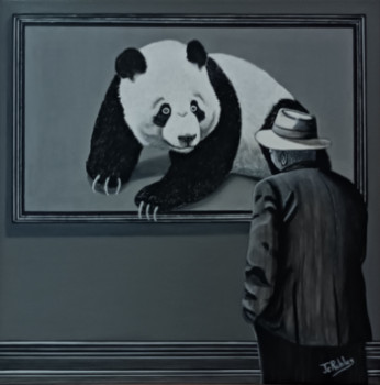 Obra contemporánea nombrada « Un homme regarde dans une exposition un tableau représentant un panda. », Hecho por JEAN-CLAUDE ROBLES