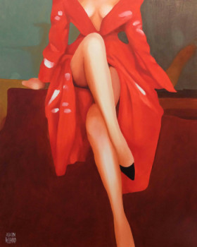 Obra contemporánea nombrada « La femme à la robe rouge », Hecho por ALAIN ROLLAND