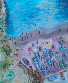 Obra contemporánea nombrada « LA PLAGE (Acrylique sur toile cartonnée) », Hecho por NANOU B