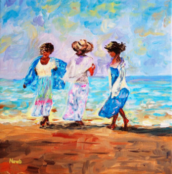 Obra contemporánea nombrada « TROIS DEMOISELLES au BORD de L'EAU (Acrylique sur toile) », Hecho por NANOU B