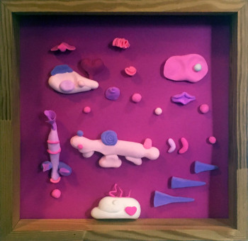 Obra contemporánea nombrada « 285) Fushia, 30x30, Pâte Polymére, 29 02 24 », Hecho por ISIS BI M