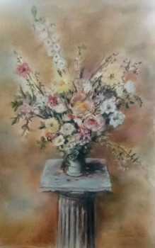 Obra contemporánea nombrada « Bouquet Colonne au pastel sec », Hecho por CLICKART+