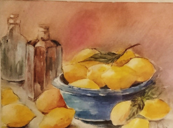 Obra contemporánea nombrada « Les citrons - Pastel Sec », Hecho por CLICKART+