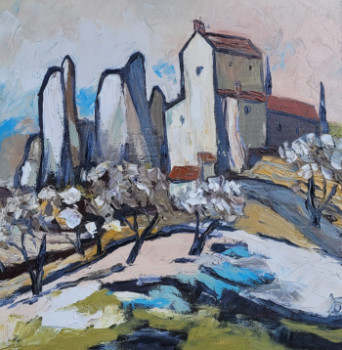 Obra contemporánea nombrada « Village Provence », Hecho por BOURILLON KAO