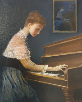 Obra contemporánea nombrada « jeune femme au piano », Hecho por ROBERT LESPES