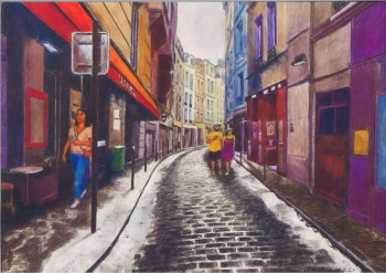 Obra contemporánea nombrada « Rue Dante Paris », Hecho por JACQUES TAFFOREAU